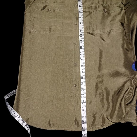 Ralph Lauren Silk Olive Green Utility Shirt Cabincore Luxury Minimalist Wm XL - Picture 8 of 10